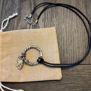 Brighton Pendant with Strawberry Charm. Black braided cord.